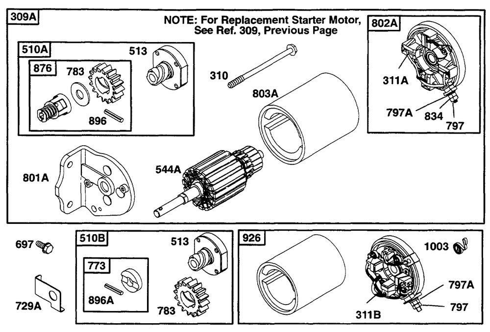 Electric Starter 1 Diagram and Parts List for 252707-0135-XX  Briggs and Stratton Engine